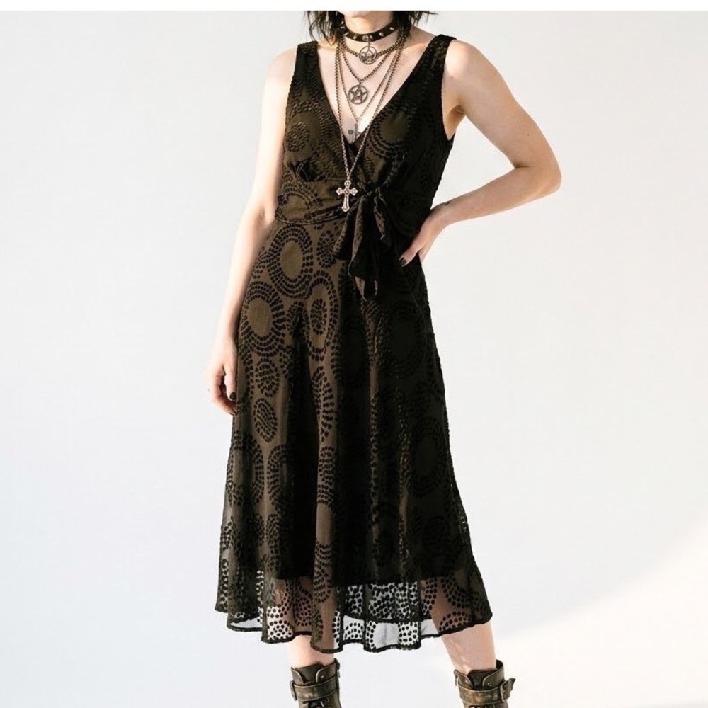 Vintage Jonathan Martin Studio Black Silk Blend Burnout Dress 12 Witchy Goth